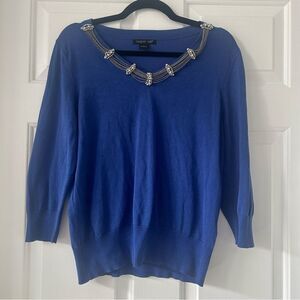 Royal Blue August Silk Blend Beaded Sweater Size Large Fall